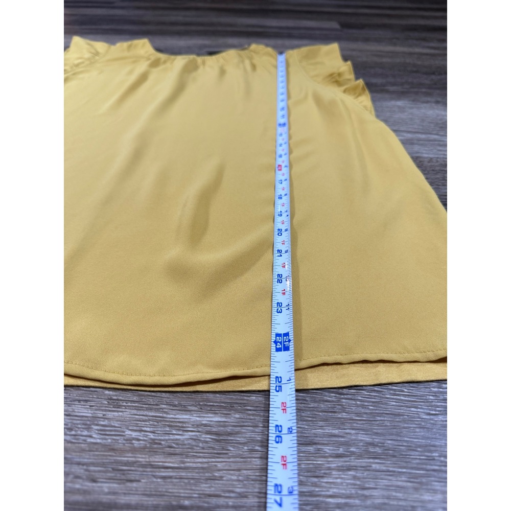 New Loft‎ Blouse Women's M Yellow Mustard Short Ruffled Sleeves Pleated Neckline - Picture 2 of 6
